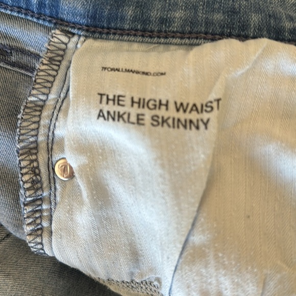 7 FOR ALL MANKIND High Waist Ankle Skinny Jeans in Linden Blue sz 31 - Picture 9 of 10